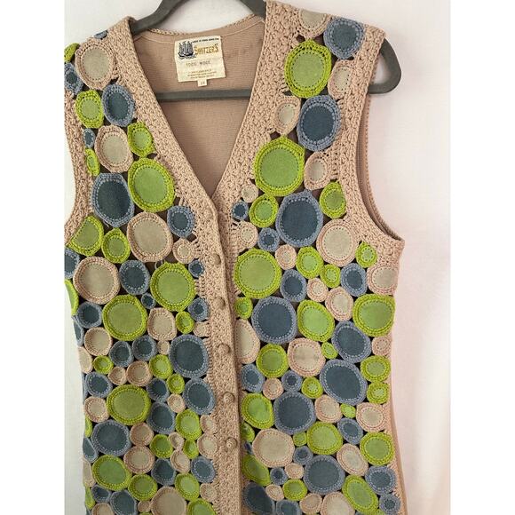 VTG Switzer's Crochet Knit Sweater Vest Circle Geometric 100% Wool Hong Kong 14 - Picture 4 of 11